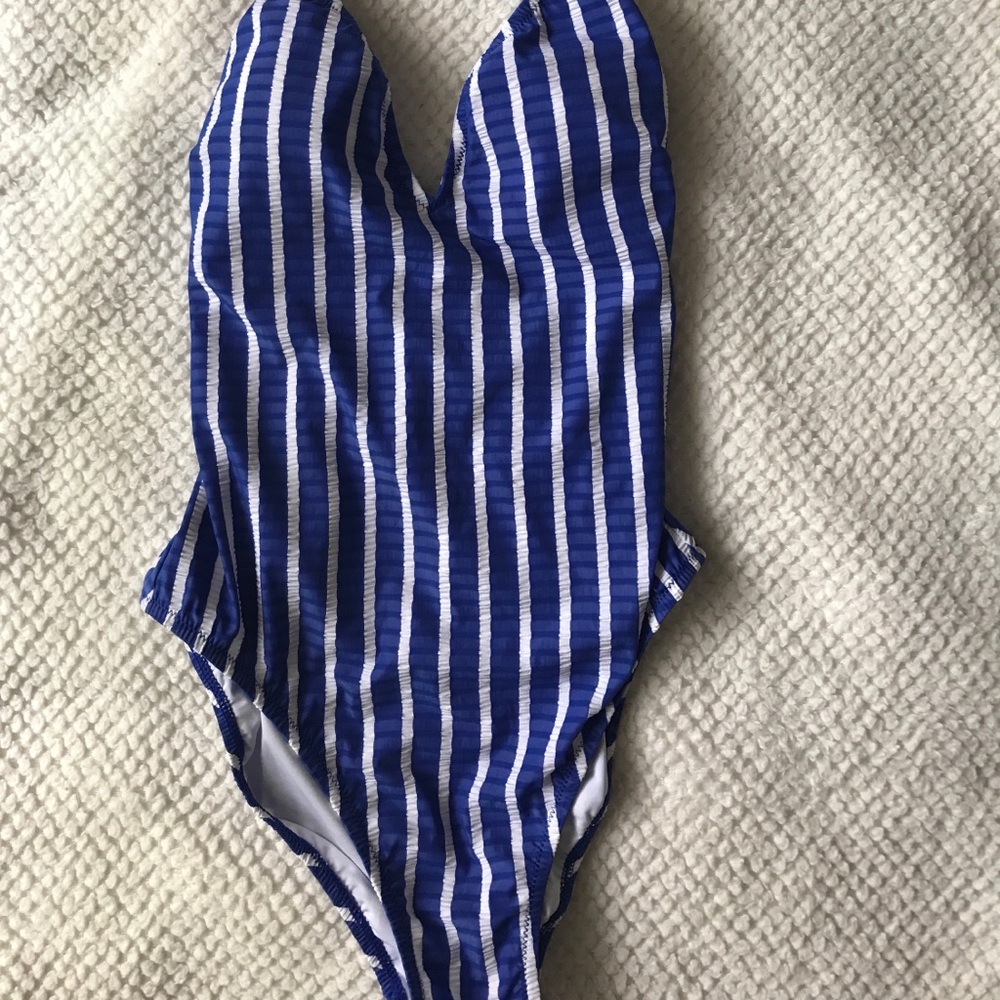 J. Crew Blue and White Striped One Piece Swimsuit - Picture 2 of 6